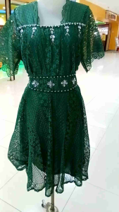 MIDI DRESS FULL BROKAT GLITER TEBAL MEWAH BAGUS MODEL KERAH KOTAK