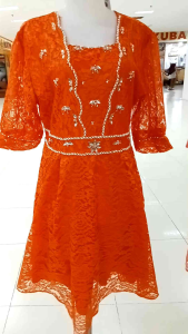 654 MIDI DRESS FULL BROKAT MIX PAYET WARNA MERAH BIRU OREN PEACH LEHER SQUARE SIZE L 3L LD 100 110 PJG 110 DRESS PESTA DRESS BROKAT NATAL