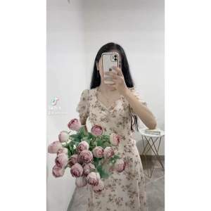 DESTINY 덧트니 FLORAL DRESS VINTAGE CASUAL MIDI V NECK FLOWER KOREA BUNGA SLIT PASTEL KOREAN GAUN CANTIK