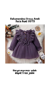 (Gratis Ongkir) Dress Anak Perempuan 6 Bulan sampai 6 Tahun - ALEXA DRESS - Dress Terbaru - Dress Kekinian - Blouse Tunik - Daster Anak - Dress Main Ruffle - Baju Atasan Anak - Baju Murah - Baju Atasan Anak Perempuan - Baju Cwe Model Simple - Dres & Tunik