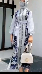 SABRINA DRESS NAVY - GAMIS COUPLE TENUN - BAJU LEBARAN - KEMEJA TENUN KOMBINASI KAIN WARNA NAVY by STARLA STORE