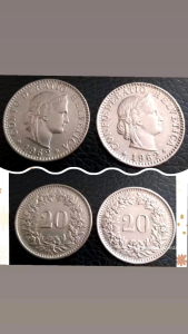 100% Authentic 1962 x 2 coins Switzerland Confoederatio Helvetica 20 Rappen Very Rare Collection Coins *Actual Pictures Taken No Stock Photos *Free courier tracking delivery  *Catalogue #0170