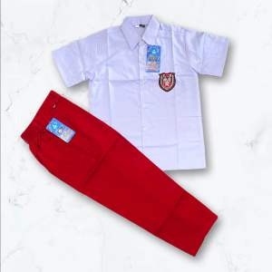 PAKET BUNDLING SETELAN ABBA SERAGAM SD MERAH PUTIH ATASAN LENGAN PENDEK PUTIH CELANA KARET PANJANG MERAH SD