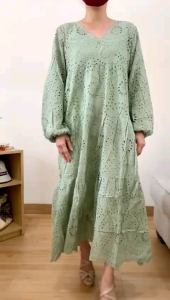 ECLAIRE 003 Dress Midi loose 2in1 (inner dan outer dress) Cotton Embroidered Kasual Korea Mode Import szzoo