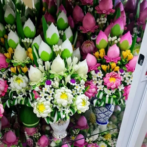 แจกันดอกบัวพับดินปั้น ขนาดใหญ่ เริ่มตั้งแต่ 16 นิ้ว ดอกไม้ไหว้พระ บูชาพระ