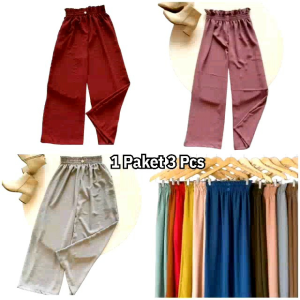 Beli 1 Dapat 3pcs Celana Kulot Wanita Scuba Full Karet