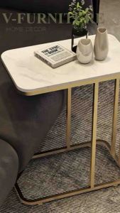 Kệ bàn góc Sofa phòng khách 1 mặt đá bo góc chân kim loại chữ nhật BG-19 sang trọng hiện đại