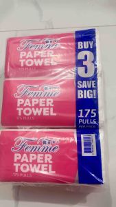 Femme Paper Towel 175 Pulls (Pack of 3) - Pink packaging - 175 pulls per pack - Household supplies - Paper & Tissue - Facial Tissues