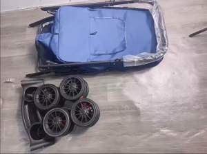 Foldable Pet Stroller Folding Pet Cart with 3 Entrances | Shock-Absorbing Wheels | Pet Travel Pram | Safety Belt | Meal Tray