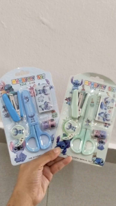 (Modern Art)Cute Stitch Stationery Gift Box 5in1 Scissors Set.School Student Supplies Portable Stapler.Childrens .Christimas .Rewards Giveaway.Office