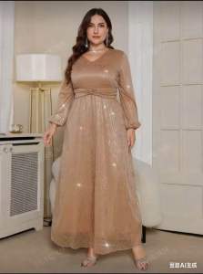 Melody Plus Size Elegant Sparkle Twist Textured Long Sleeve Dress