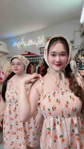 เดรสอกสม็อค2 ชิ้น อก 32-44 + ผ้าโพกผม ( ย224 ) 🌻🌤️