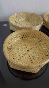 กระจาดสาน กระจาดหกเหลี่ยม กระจาดไม้ไผ่ ตะกร้าสานไม้ กว้าง 8 สูง 2 นิ้ว ตะกร้าใส่ของ