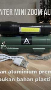 Senter Mini Zoom Alpha Dengan Bahan Aluminium Premium & Box Penyimpanan