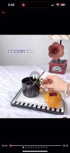 【Limited edition】High Quality Music Piano Print Ceramic Mug Set Cawan Tea Milk Gift Set