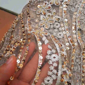 (HARGA PERSETENGAH METER) bahan kain tulle spaengle payett/ tille bordir mewah full payet spaengle terbaru