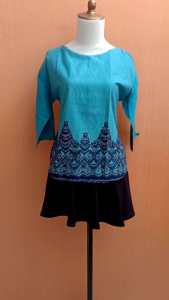 atasan batik wanita biru S cewek santai blouse kerja kuliah remaja 13 14 15thn