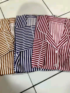 Piyama PP wanita dewasa motif salur / Baju tidur wanita lengan panjang