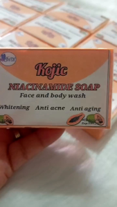 kojic niacinamide soap 100g each bar available in 10pcs set and 100 pcs set negosyo package mild kojic no redness effect whitening moisturizing and lightening dark spot and scars