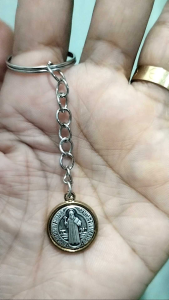 Saint Benedict Silver Plated Keychain Blessed in Rome Italy