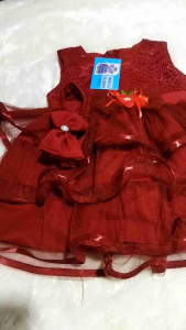 Dress pesta bayi perempuan 6-12 bulan warna marun