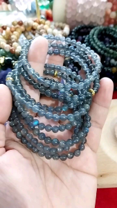 Natural Labradorite Gray 5.4-5.7mm beads size Bracelet with charms spacer gold/Anti-Malas.