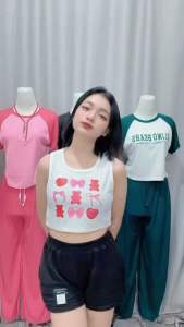 SM COLLECTIONN ATASAN WANITA SINGLET BAJU CROP TOP KNIT WEAR PRINT
