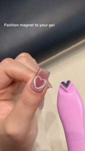 Pink 3-in-1 Heart Cat Eyemagnet for Nails with Heart and Striped Nail Art Designs