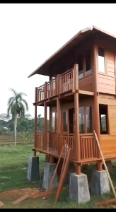 Gazebo Rumah Panggung 4m x 6m Tingkat Kayu Mahoni Atap Genting Tanah