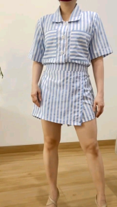ECLAIRE 063: Setelan Celana Motif Salur Stripe Garis-garis Trendy Urban Mode Modis Korea