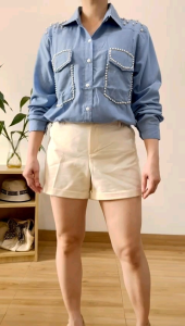 ECLAIRE 063: Kemeja Lengan Panjang Longsleeves Katun Supernova Motif Pearl Mutiara Timbul