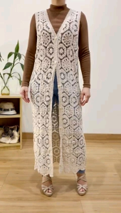 ECLAIRE 003 Long Cardigan Sleeveless Rajut Crochet Boho Kasual Rustic Pantai Casual Import ogizs