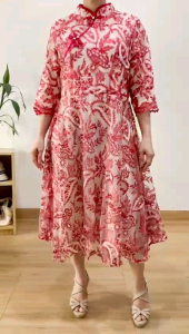 ●ECLAIRE● 003 Dress Midi Lengan 3per4 Mesh tile Bordir embroidery Cheongsam Imlek Chinese New Year CNY Lunar Etnis Import ogbi