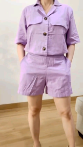 ●ECLAIRE● 063 Setelan Celana Rami Lengan Pendek Shortsleeves hotpants Korea Kasual Casual Basic Dasar Polos Santai Mode Modis lsx