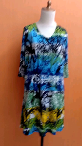 mini midi dress wanita abstrak XL XXL cewek santai jersey biru hitam