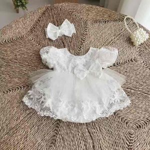 (3-12kg) Body Váy Nơ Lưng Trắng NHÍM XÙ KIDS Cho Bé Gái Chất Boi Nhật Phối Ren B053