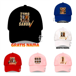 Topi Anak TUNG TUNG TUNG SAHUR Desain Lucu – Gratis Tambah Nama Untuk Usia 1 samapi 8 Tahun