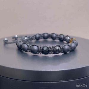 CW Manila - JEWELS Collection - 8mm Braided Bracelet - Onyx stones with Faceted Zircon Spacers