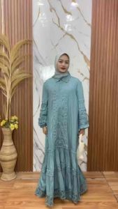 Imani Butik|Fashion Wanita Dress Olga Bahan katun Bordir Motif Bunga Gamis Muslim Nyaman