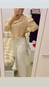 Kemeja salur stripe lengan puff terbaru