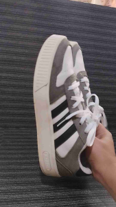 PRELOVED secondhand shoes branded sneakers gray white black stripes casual sport shoes