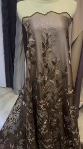 Bahan Kebaya Mewah Brokat Tile Embroidery ATHENA Bordir Tebal 2Tone Warna Coklat Tanah Mahogany Harga Setengah Meter