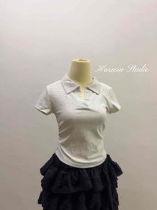 🇲🇾 Elegant Plain Pattern T-Shirt for Women 蝴蝶结刺绣POLO领短袖T恤女翻领修身纯棉上 - H012