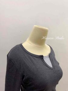 🇲🇾 Embroidered fake two-piece long-sleeved T-shirt Baju Wanita Lengan Panjang刺绣假两件长袖t恤女内搭打底甜辣上衣深灰色 - H011