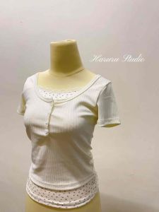 【High Quality🇲🇾】 Short sleeve T-shirt fake two pieces of base floral lace patchwork slim fit美式纯欲新款碎花假两件夏季辣妹上衣- H0S1/H0L1