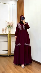 Arbi Dress Premium Ori – Gamis Wanita Muslimah Bordir Floral Elegan | Dress Lebaran Kondangan