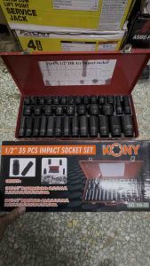 KONY ชุดลูกบล็อกดำ 1/2" 35 ชิ้นใช้ได้ทั้งกับบล็อกลมและมือขัน บล็อกแบตไร้สาย มีครบทั้งลูกบล็อกยาวและสั้น