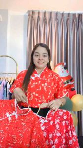 เข้าใหม่ RN295 รูปประถาน กระดูมจีน เสื้อสาว อวบคอ จีน สีแดง ลายดอก เสื้อคอ คอ ไซส์ใหญ่ สวยงาม