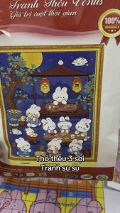 Tranh thêu kín Thỏ mở tiệc vs8848 kích thước 750 x 75 cm