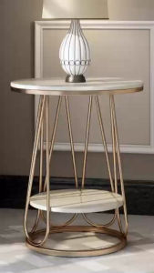 Kệ bàn góc Sofa phòng khách mặt đá tròn 2 tầng chân kim loại sơn tĩnh điện BG-21 sang trọng hiện đại